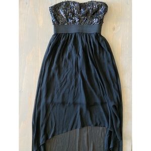 Black sequin high low dress